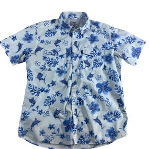 AFICO Fishing Shirt  Mens XL Tackle Button Down Floral‎ Hawaiian Short Sleeve